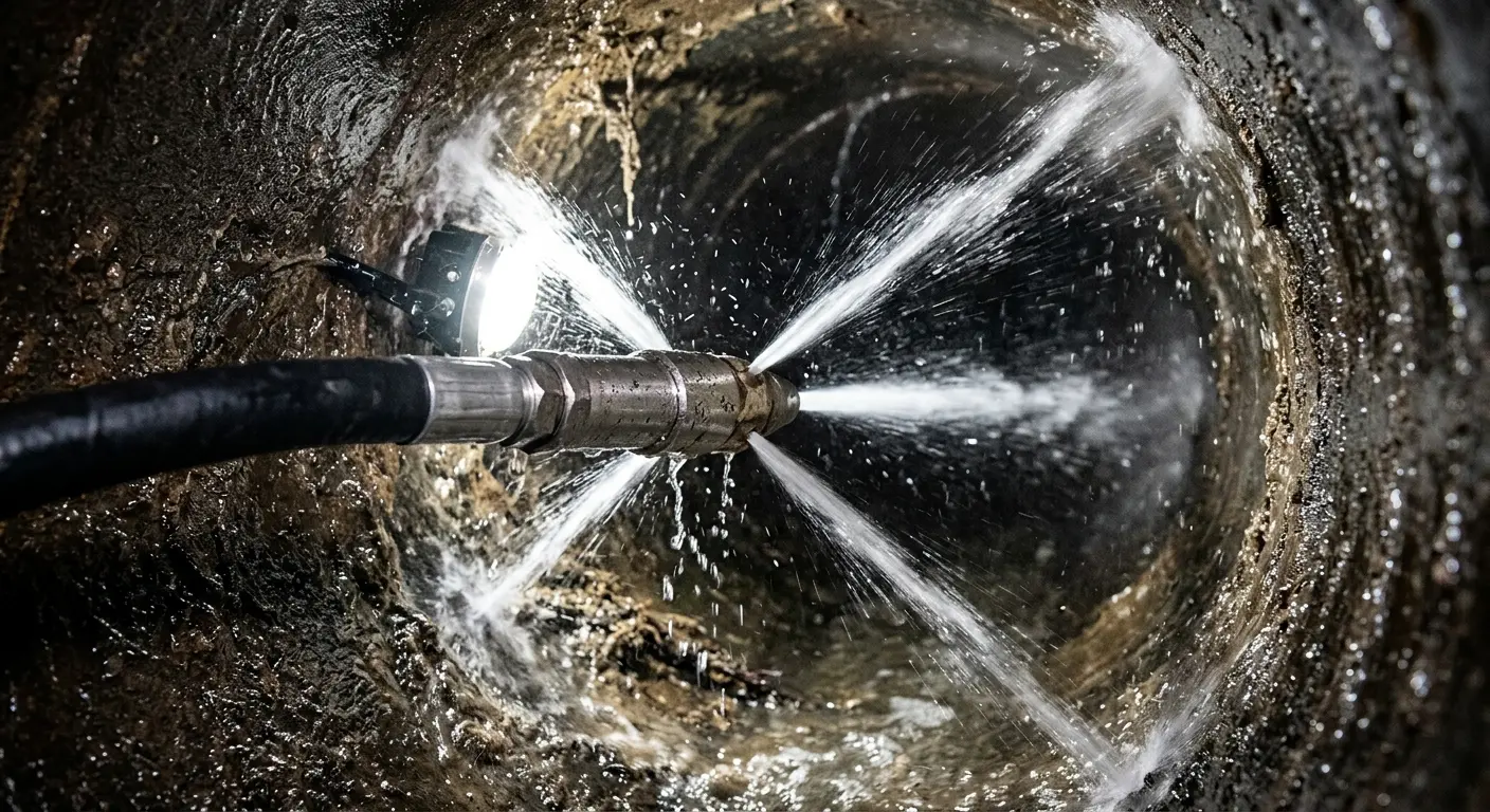 High-pressure hydro jetting nozzle cleaning sewer pipe for Sewer Cleanout in Walker